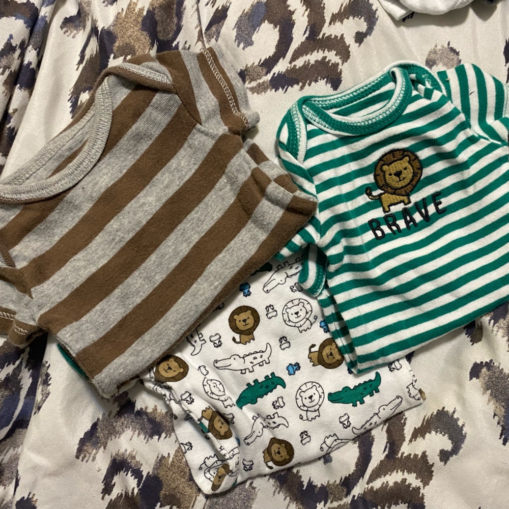 Carter's Brown and Green Striped Bodysuits